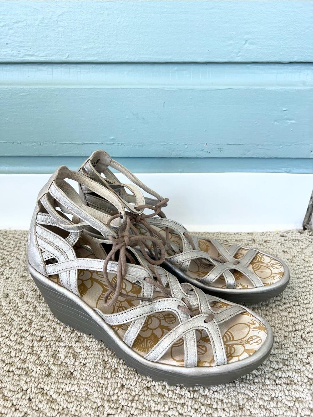 Fly London yuke platform wedge sandals shoes fall lagenlook artsy size 40